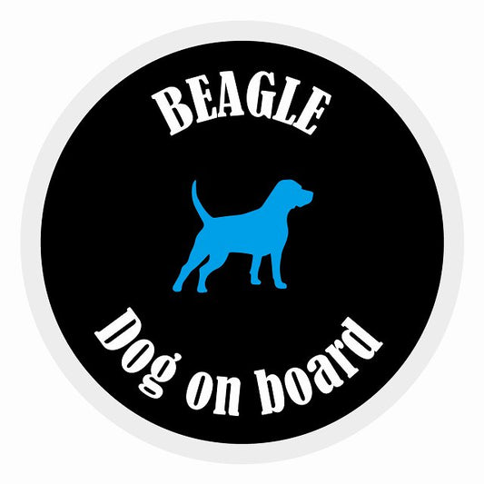 Dog on board カラフル ビーグル ブラック＆ホワイト 直径13cm 丸型 シール カーステッカー