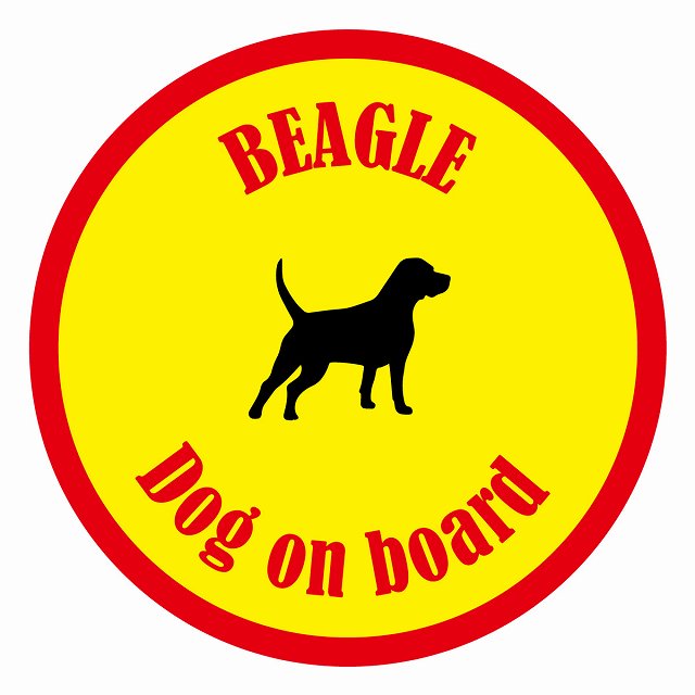 Dog on board カラフル ビーグル イエロー＆レッド 直径13cm 丸型 シール カーステッカー