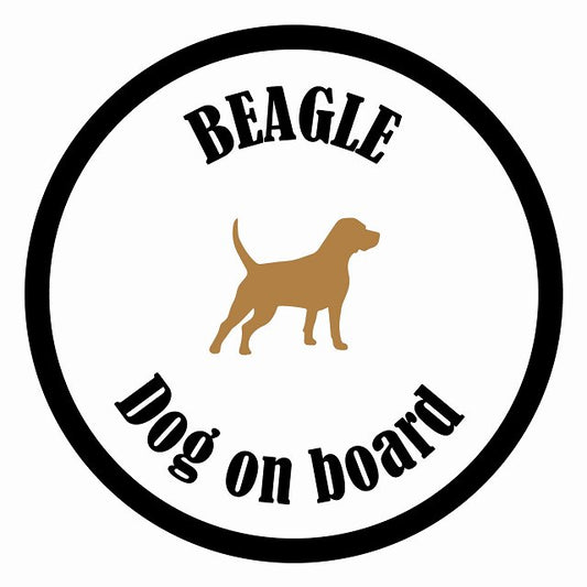 Dog on board カラフル ビーグル ホワイト＆ブラック 直径13cm 丸型 シール カーステッカー