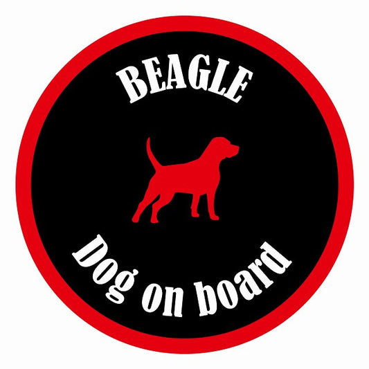 Dog on board カラフル ビーグル ブラック＆レッド 直径13cm 丸型 シール カーステッカー