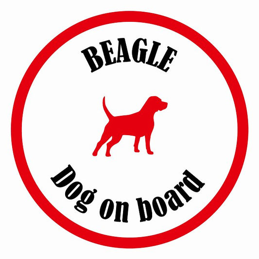 Dog on board カラフル ビーグル ホワイト＆レッド 直径13cm 丸型 シール カーステッカー