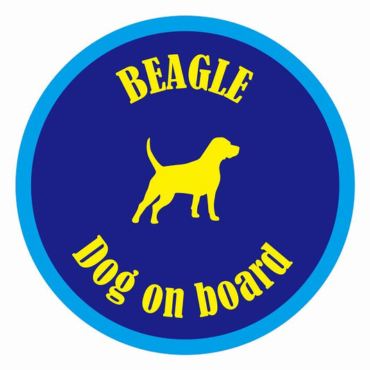 Dog on board カラフル ビーグル ネイビー＆ブルー 直径13cm 丸型 シール カーステッカー
