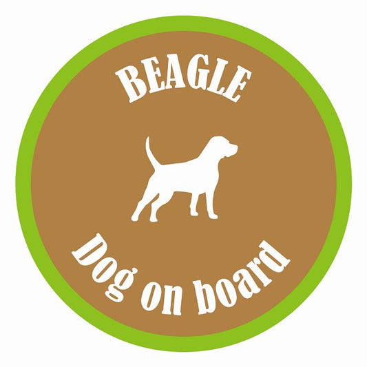 Dog on board カラフル ビーグル ブラウン＆グリーン 直径13cm 丸型 シール カーステッカー
