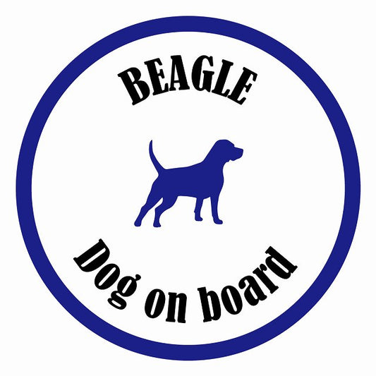 Dog on board カラフル ビーグル ホワイト＆ネイビー 直径13cm 丸型 シール カーステッカー
