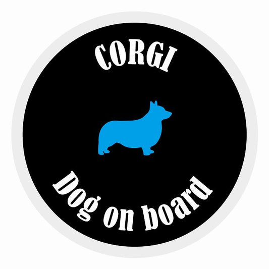 Dog on board カラフル コーギー ブラック＆ホワイト 直径13cm 丸型 シール カーステッカー