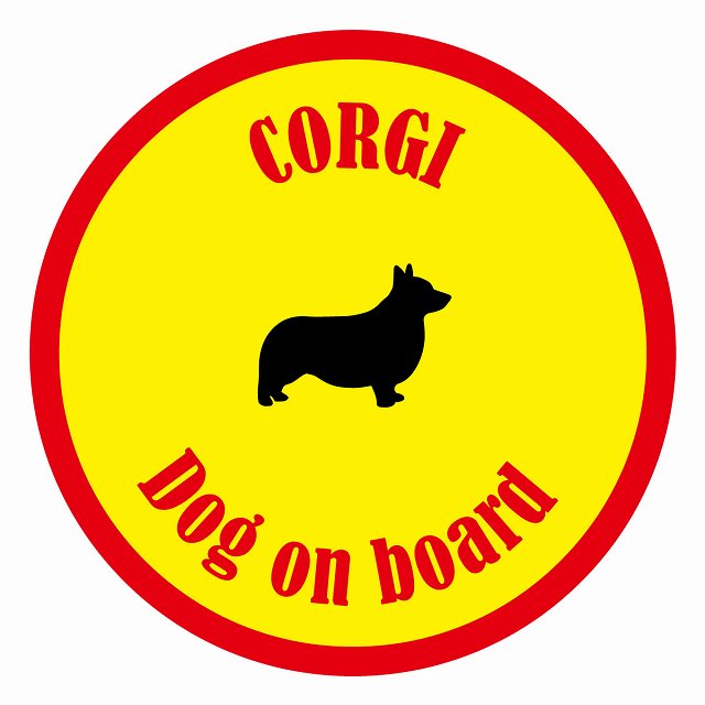 Dog on board カラフル コーギー イエロー＆レッド 直径13cm 丸型 シール カーステッカー