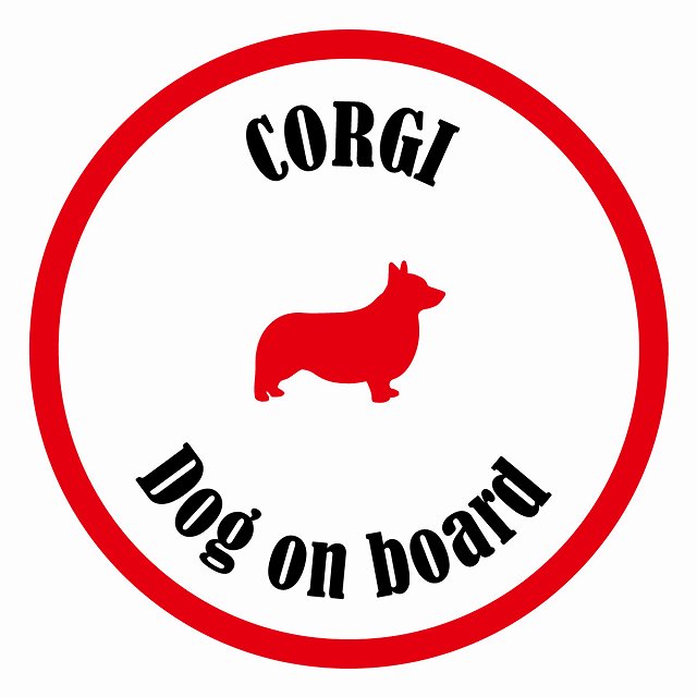 Dog on board カラフル コーギー ホワイト＆レッド 直径13cm 丸型 シール カーステッカー