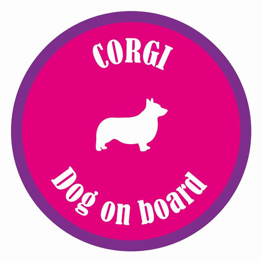 Dog on board カラフル コーギー ピンク＆パープル 直径13cm 丸型 シール カーステッカー