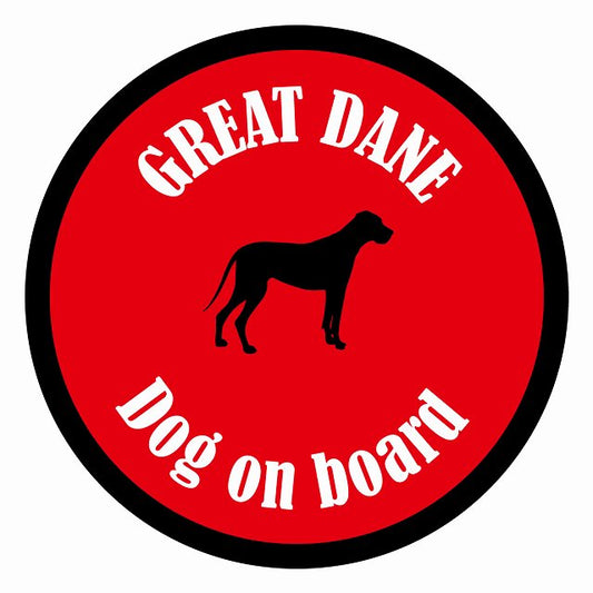 Dog on board カラフル グレートデン レッド＆ブラック 直径13cm 丸型 シール カーステッカー