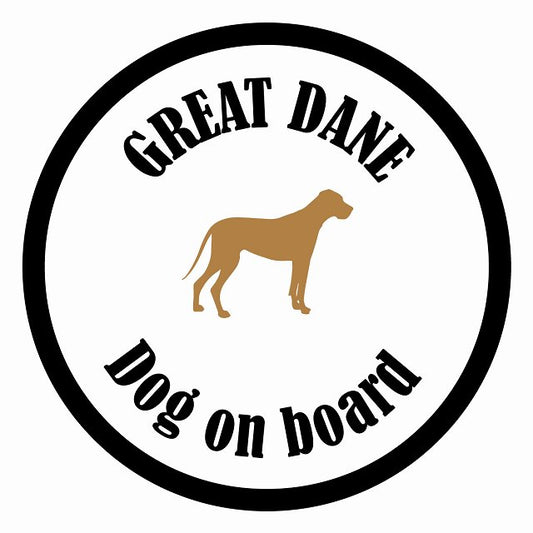 Dog on board カラフル グレートデン ホワイト＆ブラック 直径13cm 丸型 シール カーステッカー