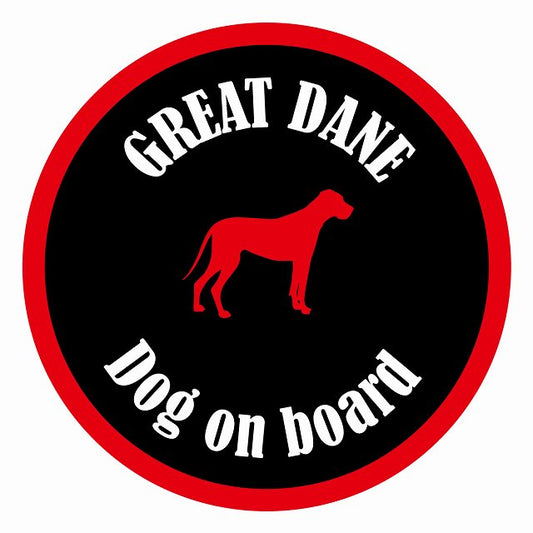 Dog on board カラフル グレートデン ブラック＆レッド 直径13cm 丸型 シール カーステッカー