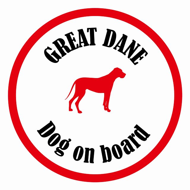 Dog on board カラフル グレートデン ホワイト＆レッド 直径13cm 丸型 シール カーステッカー