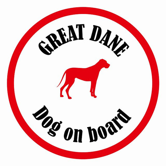 Dog on board カラフル グレートデン ホワイト＆レッド 直径13cm 丸型 シール カーステッカー