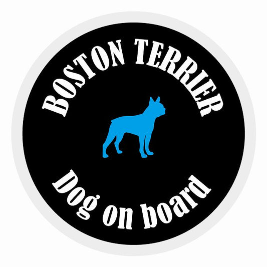 Dog on board カラフル ボストンテリア ブラック＆ホワイト 直径13cm 丸型 シール カーステッカー
