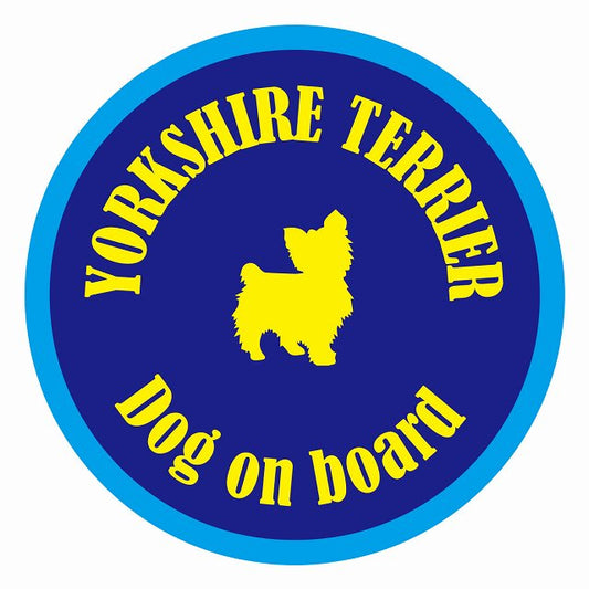 Dog on board カラフル ヨークシャーテリア ネイビー＆ブルー 直径13cm 丸型 シール カーステッカー