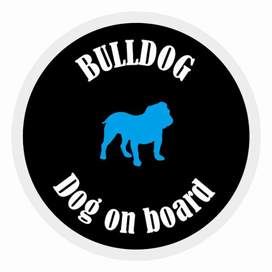 Dog on board カラフル ブルドッグ ブラック＆ホワイト 直径13cm 丸型 シール カーステッカー