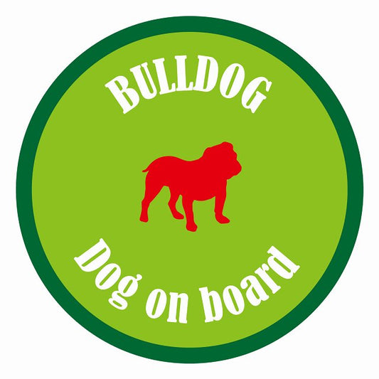 Dog on board カラフル ブルドッグ ライトグリーン＆グリーン 直径13cm 丸型 シール カーステッカー