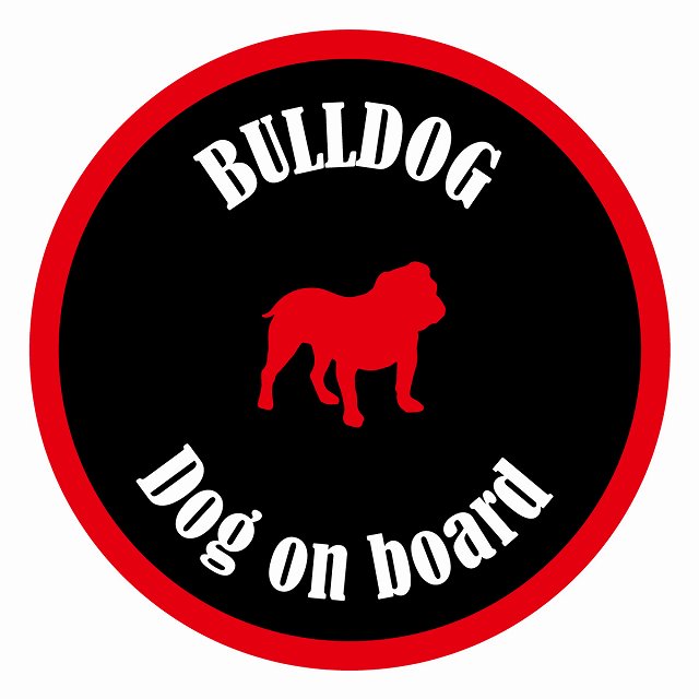 Dog on board カラフル ブルドッグ ブラック＆レッド 直径13cm 丸型 シール カーステッカー
