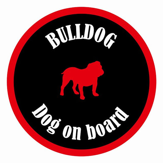 Dog on board カラフル ブルドッグ ブラック＆レッド 直径13cm 丸型 シール カーステッカー
