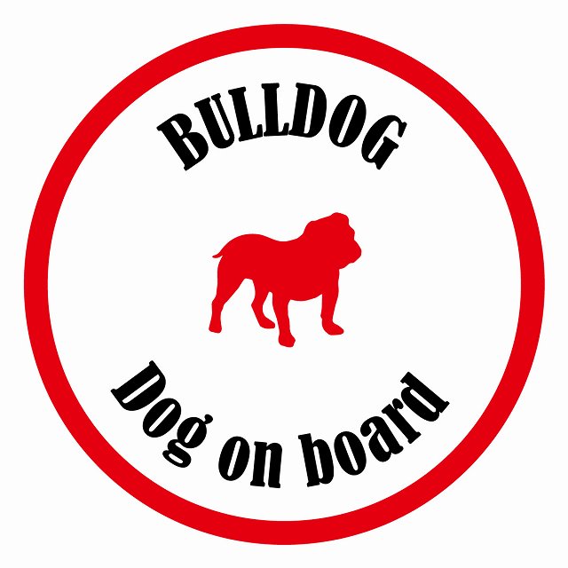 Dog on board カラフル ブルドッグ ホワイト＆レッド 直径13cm 丸型 シール カーステッカー
