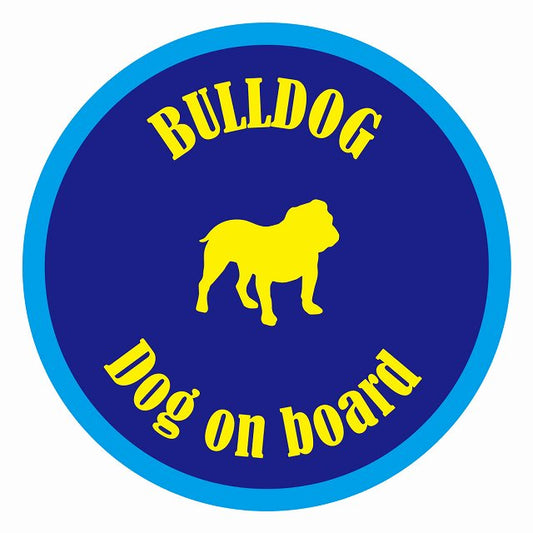 Dog on board カラフル ブルドッグ ネイビー＆ブルー 直径13cm 丸型 シール カーステッカー