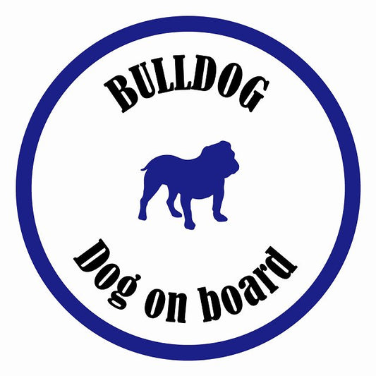 Dog on board カラフル ブルドッグ ホワイト＆ネイビー 直径13cm 丸型 シール カーステッカー