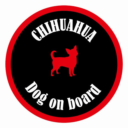 Dog on board カラフル チワワ ブラック＆レッド 直径13cm 丸型 シール カーステッカー
