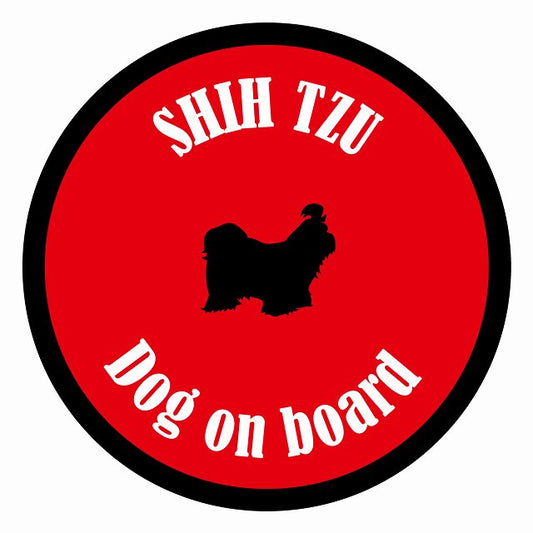 Dog on board カラフル シーズー レッド＆ブラック 直径13cm 丸型 シール カーステッカー