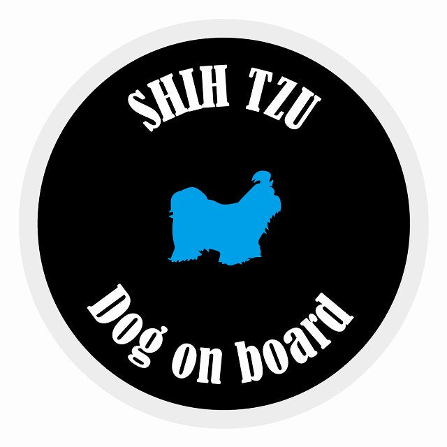 Dog on board カラフル シーズー ブラック＆ホワイト 直径13cm 丸型 シール カーステッカー