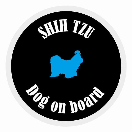 Dog on board カラフル シーズー ブラック＆ホワイト 直径13cm 丸型 シール カーステッカー