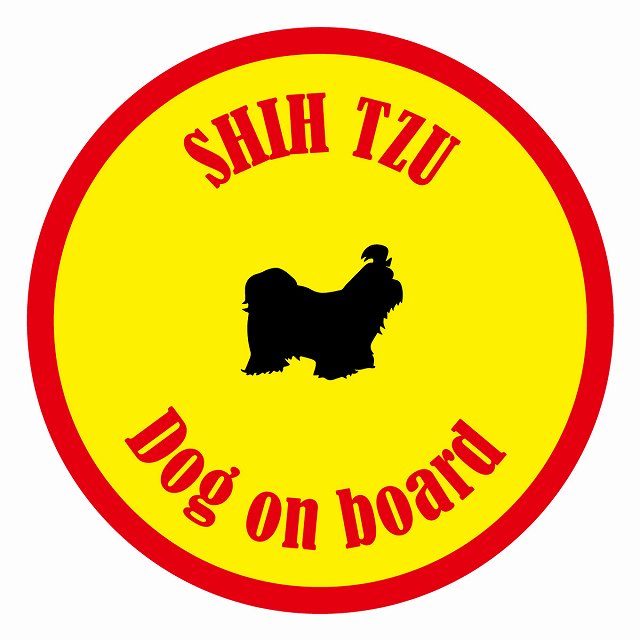 Dog on board カラフル シーズー イエロー＆レッド 直径13cm 丸型 シール カーステッカー