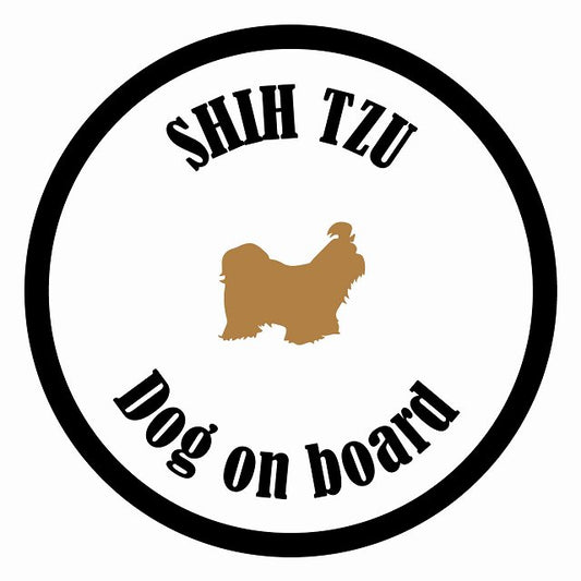 Dog on board カラフル シーズー ホワイト＆ブラック 直径13cm 丸型 シール カーステッカー