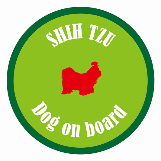 Dog on board カラフル シーズー ライトグリーン＆グリーン 直径13cm 丸型 シール カーステッカー