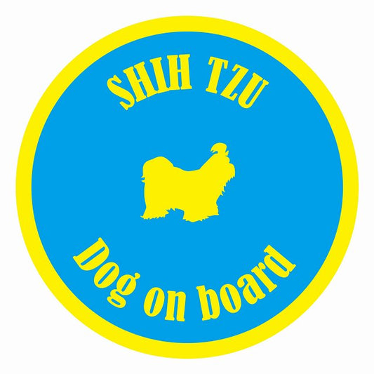 Dog on board カラフル シーズー ブルー＆イエロー 直径13cm 丸型 シール カーステッカー