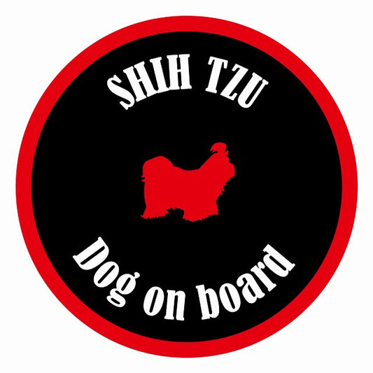 Dog on board カラフル シーズー ブラック＆レッド 直径13cm 丸型 シール カーステッカー