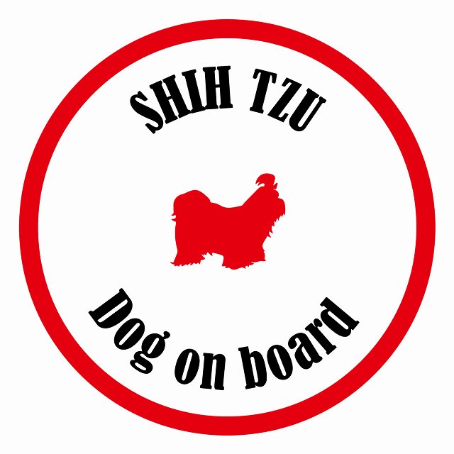 Dog on board カラフル シーズー ホワイト＆レッド 直径13cm 丸型 シール カーステッカー