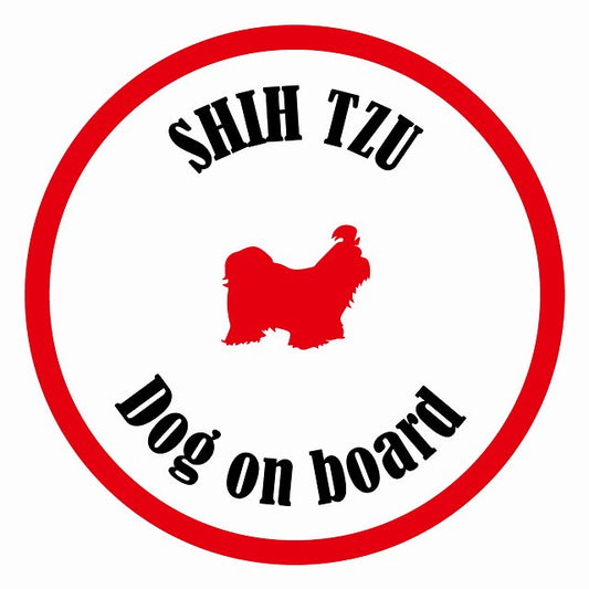 Dog on board カラフル シーズー ホワイト＆レッド 直径13cm 丸型 シール カーステッカー