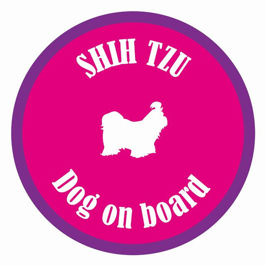 Dog on board カラフル シーズー ピンク＆パープル 直径13cm 丸型 シール カーステッカー