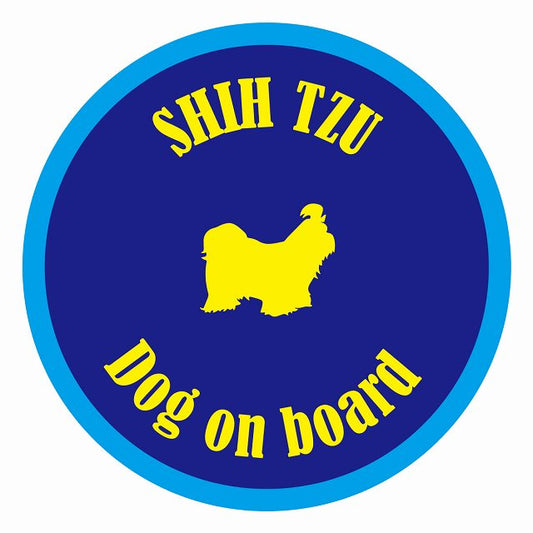 Dog on board カラフル シーズー ネイビー＆ブルー 直径13cm 丸型 シール カーステッカー