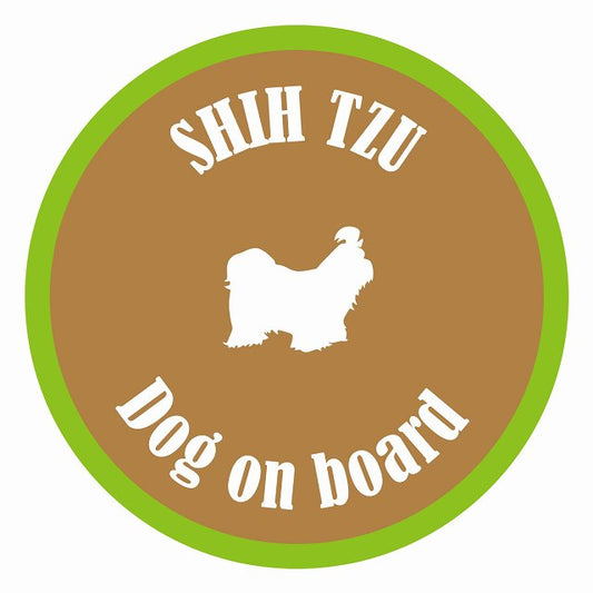 Dog on board カラフル シーズー ブラウン＆グリーン 直径13cm 丸型 シール カーステッカー