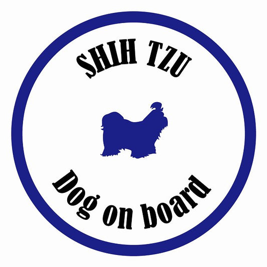 Dog on board カラフル シーズー ホワイト＆ネイビー 直径13cm 丸型 シール カーステッカー