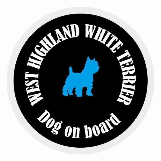 Dog on board カラフル ウエストハイランドホワイトテリア ブラック＆ホワイト 直径13cm 丸型 シール カーステッカー