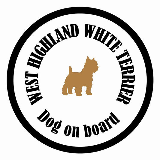 Dog on board カラフル ウエストハイランドホワイトテリア ホワイト＆ブラック 直径13cm 丸型 シール カーステッカー