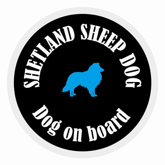 Dog on board カラフル シェットランドシープドッグ ブラック＆ホワイト 直径13cm 丸型 シール カーステッカー