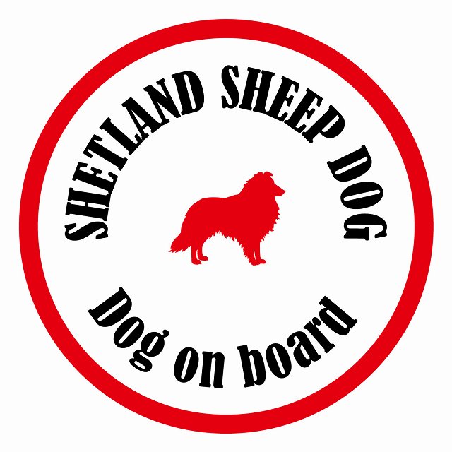 Dog on board カラフル シェットランドシープドッグ ホワイト＆レッド 直径13cm 丸型 シール カーステッカー