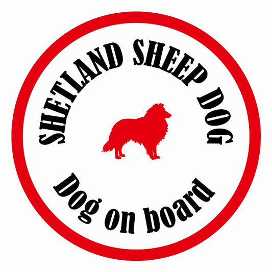 Dog on board カラフル シェットランドシープドッグ ホワイト＆レッド 直径13cm 丸型 シール カーステッカー