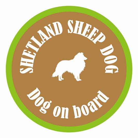 Dog on board カラフル シェットランドシープドッグ ブラウン＆グリーン 直径13cm 丸型 シール カーステッカー