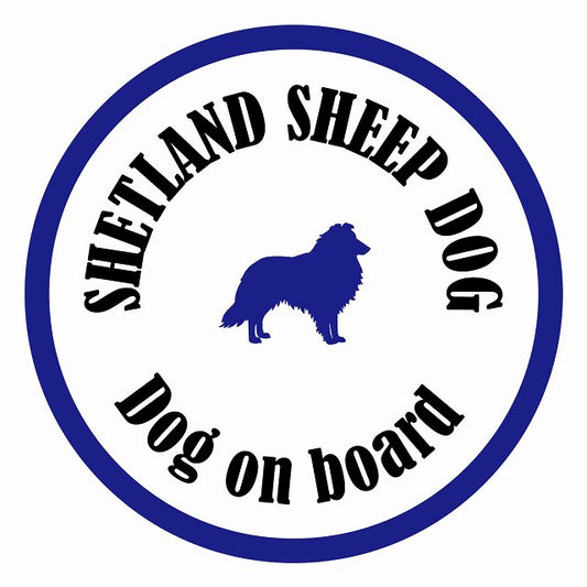 Dog on board カラフル シェットランドシープドッグ ホワイト＆ネイビー 直径13cm 丸型 シール カーステッカー