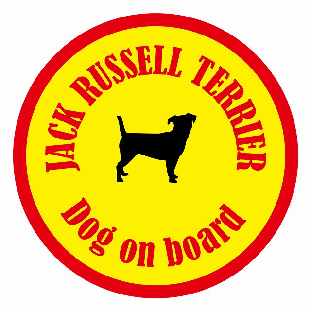 Dog on board カラフル ジャックラッセルテリア イエロー＆レッド 直径13cm 丸型 シール カーステッカー