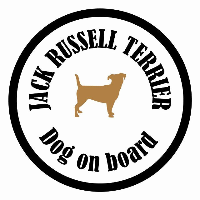 Dog on board カラフル ジャックラッセルテリア ホワイト＆ブラック 直径13cm 丸型 シール カーステッカー